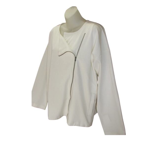 Eileen Fisher Flex Tencel Ponte Ivory Zip Up Jacket Shirt Top Medium Pockets - Picture 3 of 6